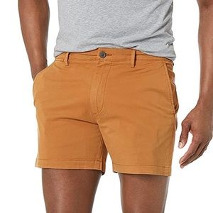 Goodthreads Ochre Gold Tan Slim Fit Flat Front Khaki Chino Shorts in 5” Inseam